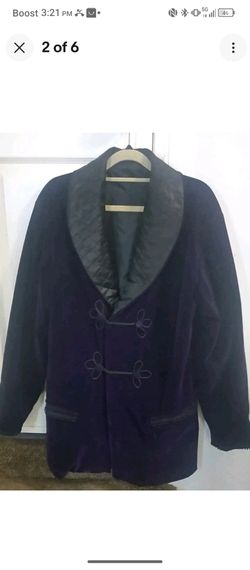Victorian Smoking Jacket Handmade 1800s Purple Velvet Quilted Collar Fits 40 Men