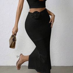Cut Out Backless Halter Top & Skirt