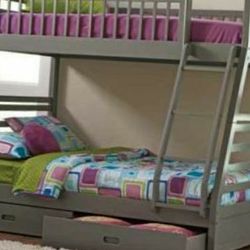 BUNK BEDS Twin Over Full Bunk Bed In Grey FREE MATTRESSES