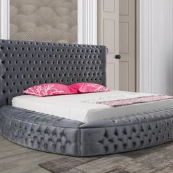 Dior Grey Velvet King Storage Platform Bed

