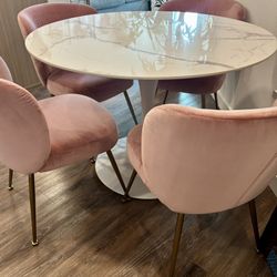 West Elm Blush Pink Velvet Upholstered Dining Chairs (Set of 4)