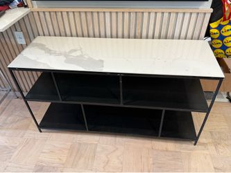 Console from Pottery Barn,  black steel, marble top
