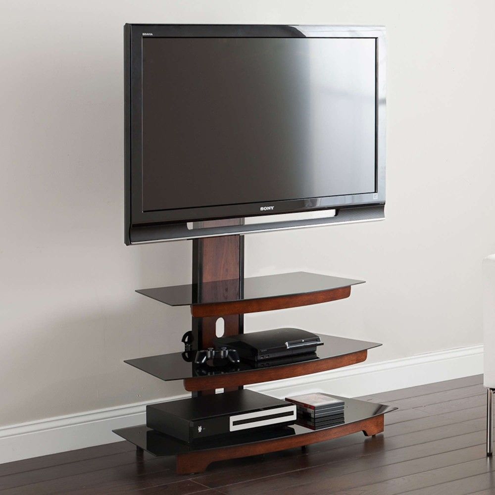 Whalen 3-Tier Television Stand for TVs up to 50", Perfect for Flat Screens, Black Metal with Wood Trim Accent (STAND ONLY)