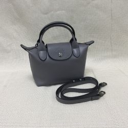Longchamp Mini Le Pliage Cuir Leather Top Handle Bag Turrledove