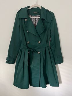 Exclusive Nasha Women's Green Flare Trench Coat Size S Circle Skirt Belted