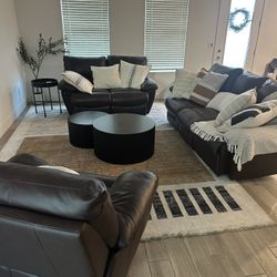 3 piece reclining dark brown leather living room set