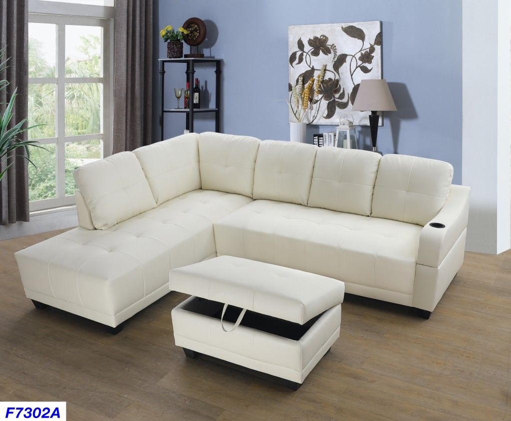 White Sectional with cupholder and ottoman ( new)