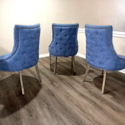 Set of 3 Blue Tweed Dining/Accent Chairs – Excellent Condition