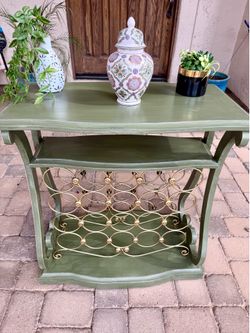 Olive or sage wine bar or console table