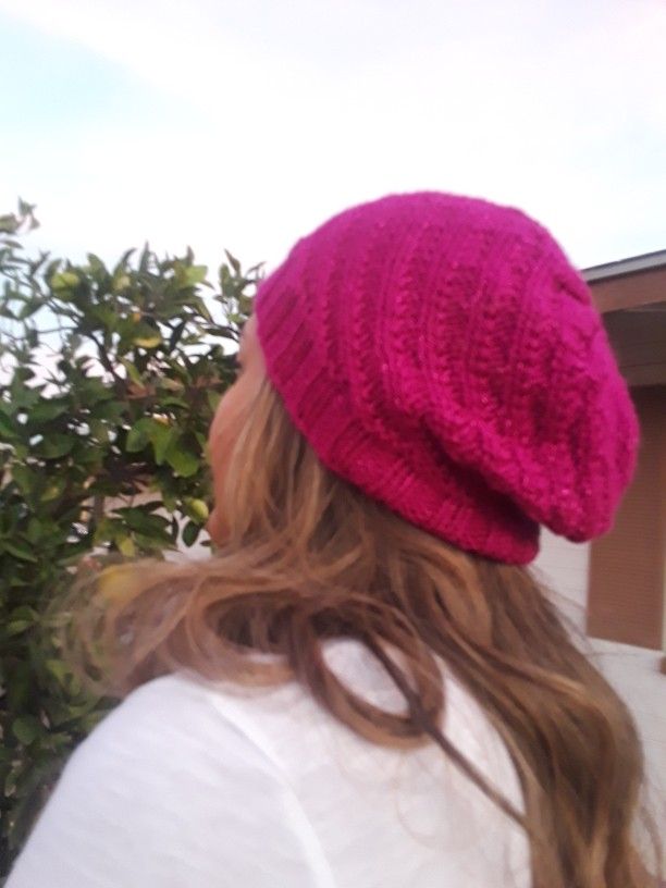 Pink Spiral Hand Knitted Slouchy Beanie