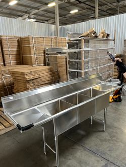 New Stainless steel 3 compartment sink 18x18 with 90" long NSF certified heavy duty Nordsteel restaurant equipment