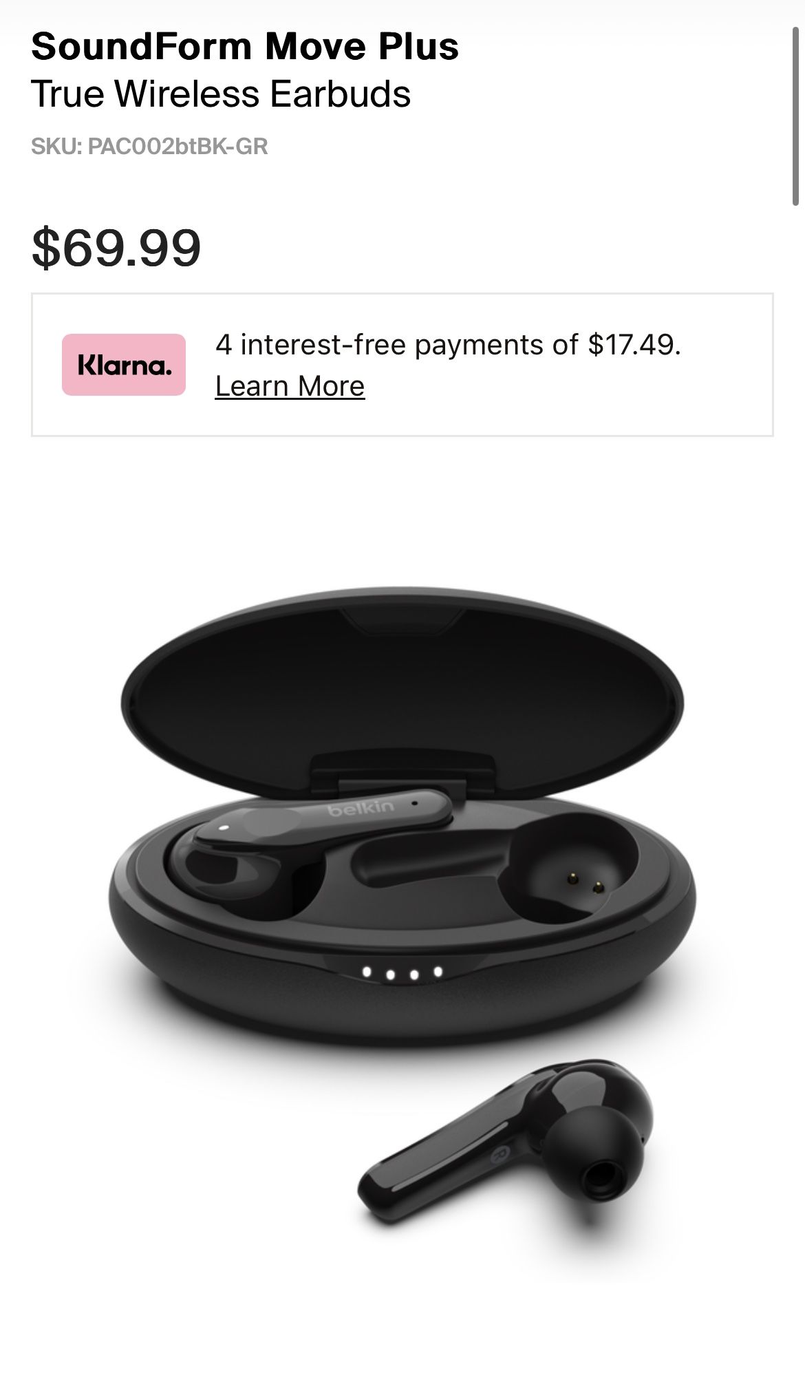 Belkin SoundForm Move Plus True Wireless Earbuds