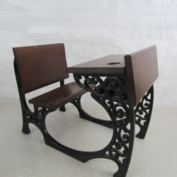 Vintage Look Cast Metal Wooden School Desk For 18” Dolls


