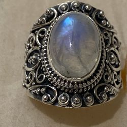 925 Silver Moonstone Ring Size 8.5