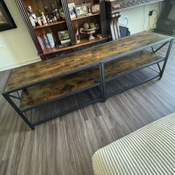 TV Console Table/Stand 3-Tier, Rustic Brown, Steel Frame (63" x 15.5" x 20.5")