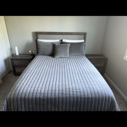 Queen Bed Frame Set with 2 Nightstands + Mirror