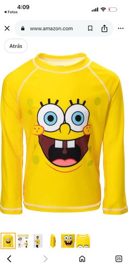 SpongeBob SquarePants Big Boys Rash Guard Swim Shirt Yellow 10-12