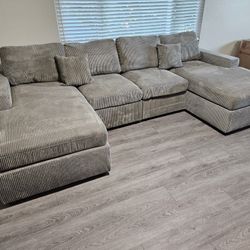 Brand New Sectional Corduroy Fabric Doble Chaise $499