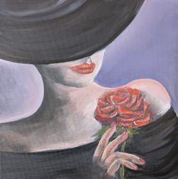 14*14 Inches Original Oil Painting. Lady In Black