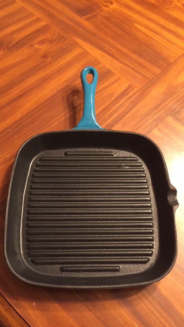 Square blue coated cast iron Griddle pan