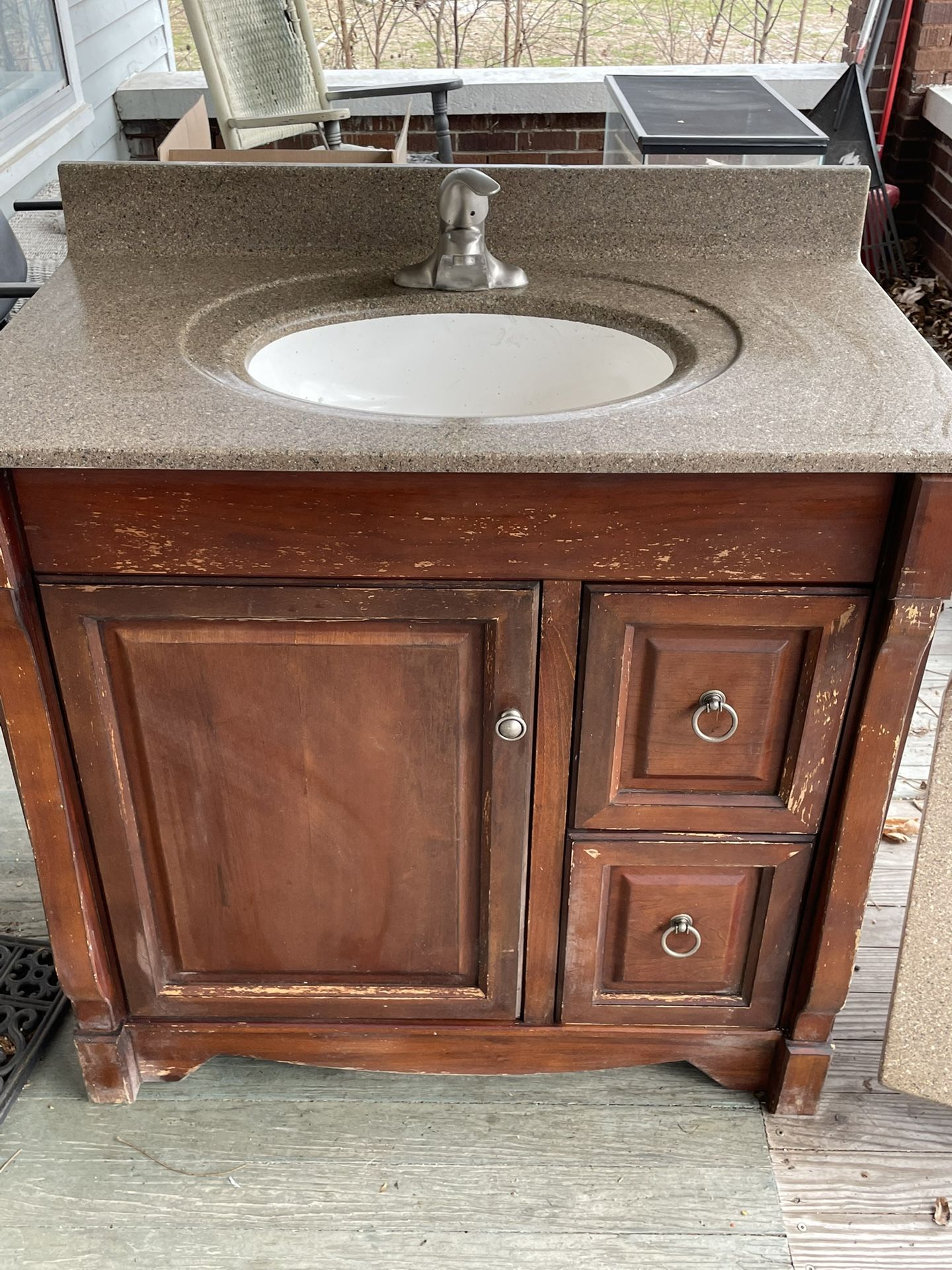 Nice Wooden Bathroom Vanity w/Sink Top & Sinkp And Hardware. Only $75 Or Best Offer