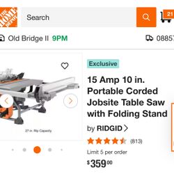 Portable Corded Jobsite Table Saw by RIDGID
