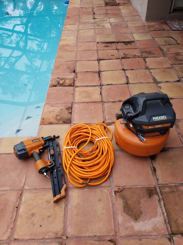Ridgid 21 degree Framing nailer with air hose and 6 gal ,150 psi