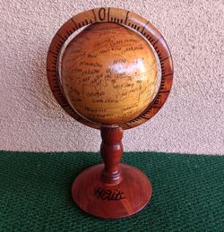HAITIAN Hand Carved Wooden Mini World Globe Decor Imported From Haiti - 12" Height