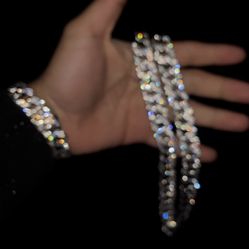58 Cm Cuban Link Chain And Bracelet Moissanite 