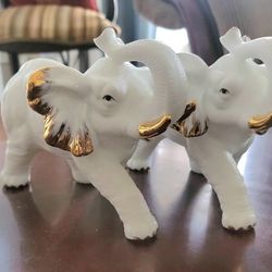 White Elephant in porcelain with gold trim