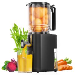 Cold Press Juicer, 5.5inch Wide Feed Chute Juicer Machine, Slow Masticating Juicer For Whole Vegetables & Fruits, Black