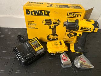 DEWALT 20V MAX Cordless Compact Heat Gun, Flat and Hook Nozzle Attachments with (1) 20V 5.0Ah Battery and Charger