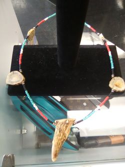 Antler necklace with red and turquoise