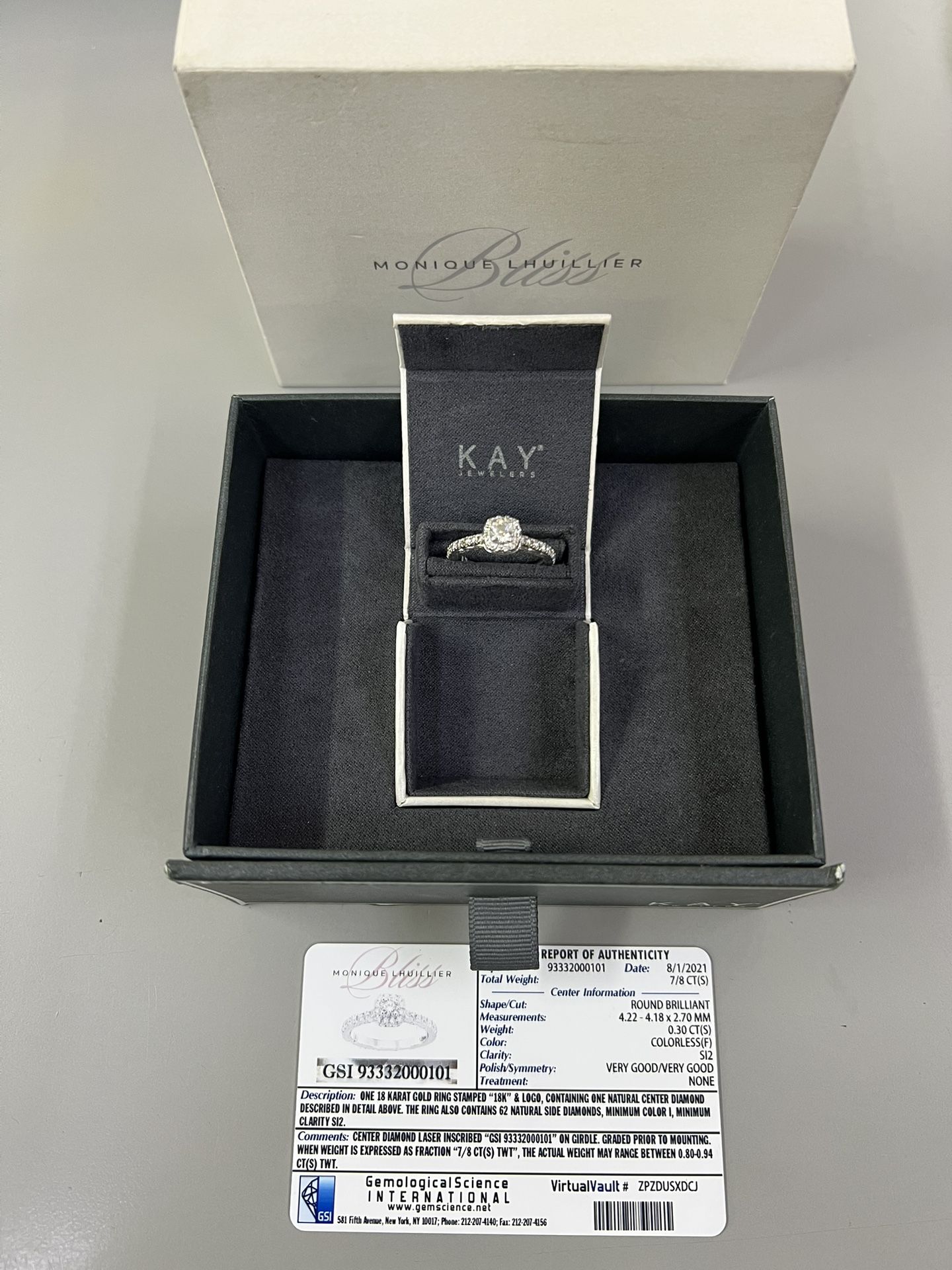 Monique Lhuillier Bliss GSI Certified Diamond 18k White Gold Bridal Ring