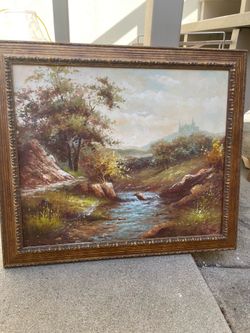Landscape Painting with Ornate Frame