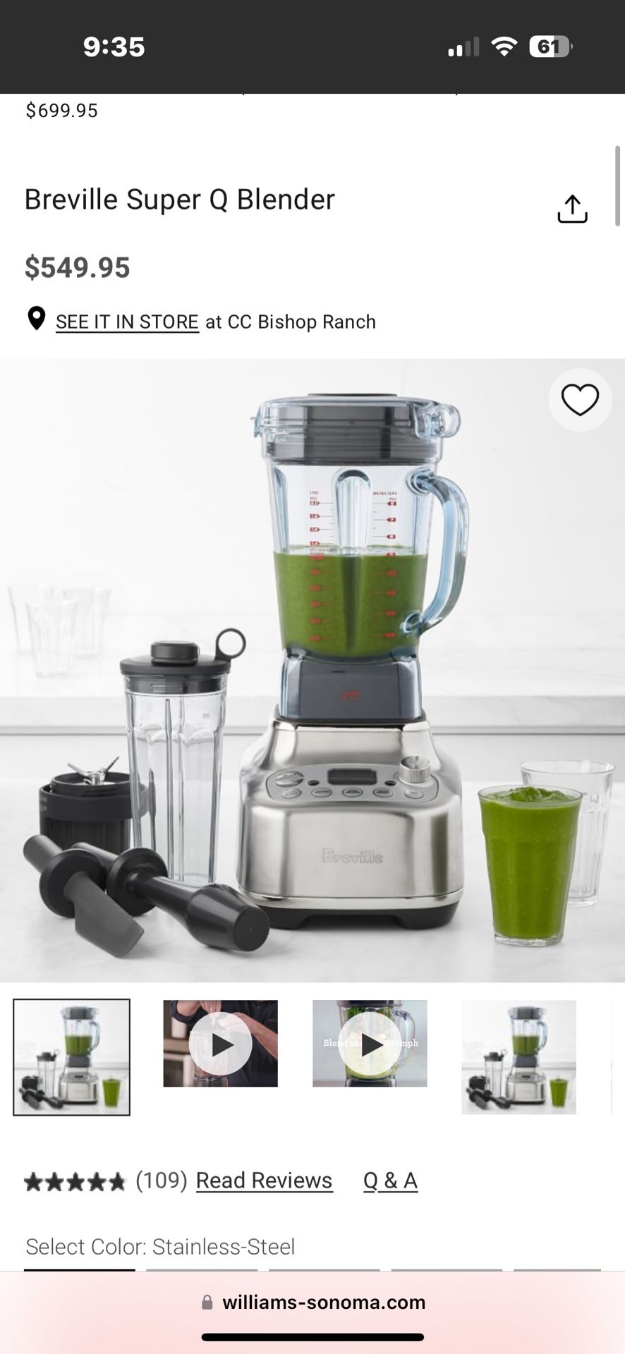 NEW Breville Super Q Blender BBL920 Stainless-Steel