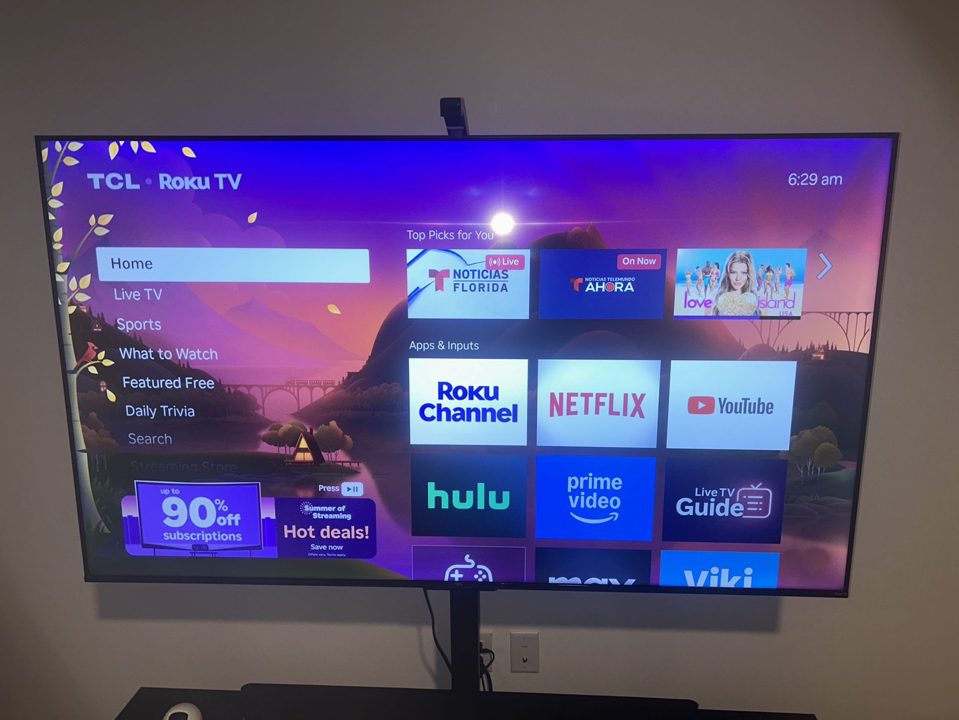 65” TCL Roku TV with Remote And Tv Stand For Table/furniture Top. Adjustable And Left/Right Swivel