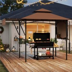 13x5 Foot Grill Gazebo With Dual Side Awnings And 2 Shelves