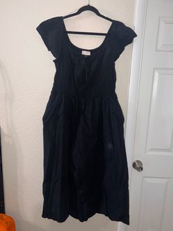 Black Smocked Midi Dress with Cap Sleeves