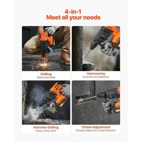 527#20V Brushless Cordless Hammer Drill, Lithium Ion 1.1 Inch Rotary Hammer Driver, SDS Plus Electric Lightweight Power Tool Kit with Battery and Char