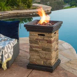 New🔥40,000 BTU Outdoor Propane Gas Fire Pit🔥 – 20” Square Steel Pillar with Slate Rock Finish, Includes 6.6 lbs Lava Rocks & Weather-Resista