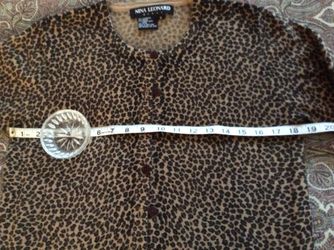 Nina Leonard animal print cardigan sweater / wool blend / size small