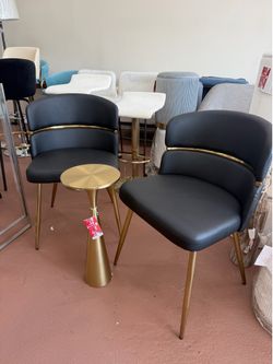 Black Faux Leather and Gold Metal Dining Chair (Set of 2)
