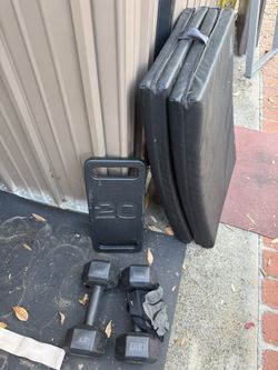 DUMBBELL (2) 7.5 + 20 pound weight plate + Cushioned yoga mat Abs