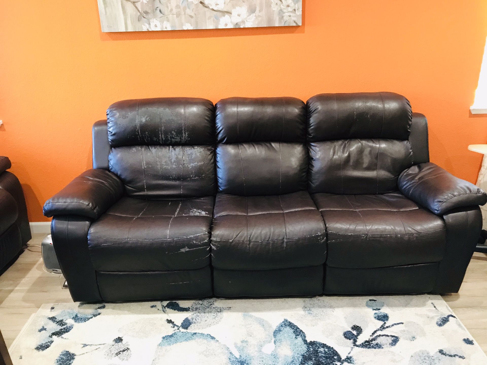 Faux leather reclining sofa dark brown