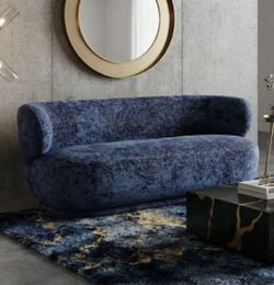 ROUND STYLE SOFA BLUE BUCKLE VELVET 90x36