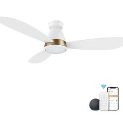 52 Inch Ceiling Fan with Light Flush mount, Indoor & Outdoor Ceiling Fan with 10-Speed Quiet DC Motor, Smart Ceiling Fan Controlled by APP, Remote, Al