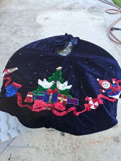 Navy Velvet Christmas Tree Skirt with Sequins