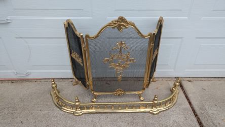 Rare French Provincial Rococo Style TriFold Ribbons Love Birds Solid Brass Fireplace Screen 3 Panels