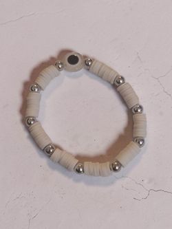 βChic Neutral Clay Bead Stackable Bracelet with Evil Eye Accent